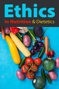 A book cover featuring wonderfully nutritious fruit and the phrase Ethics in Nutrition and Dietetics